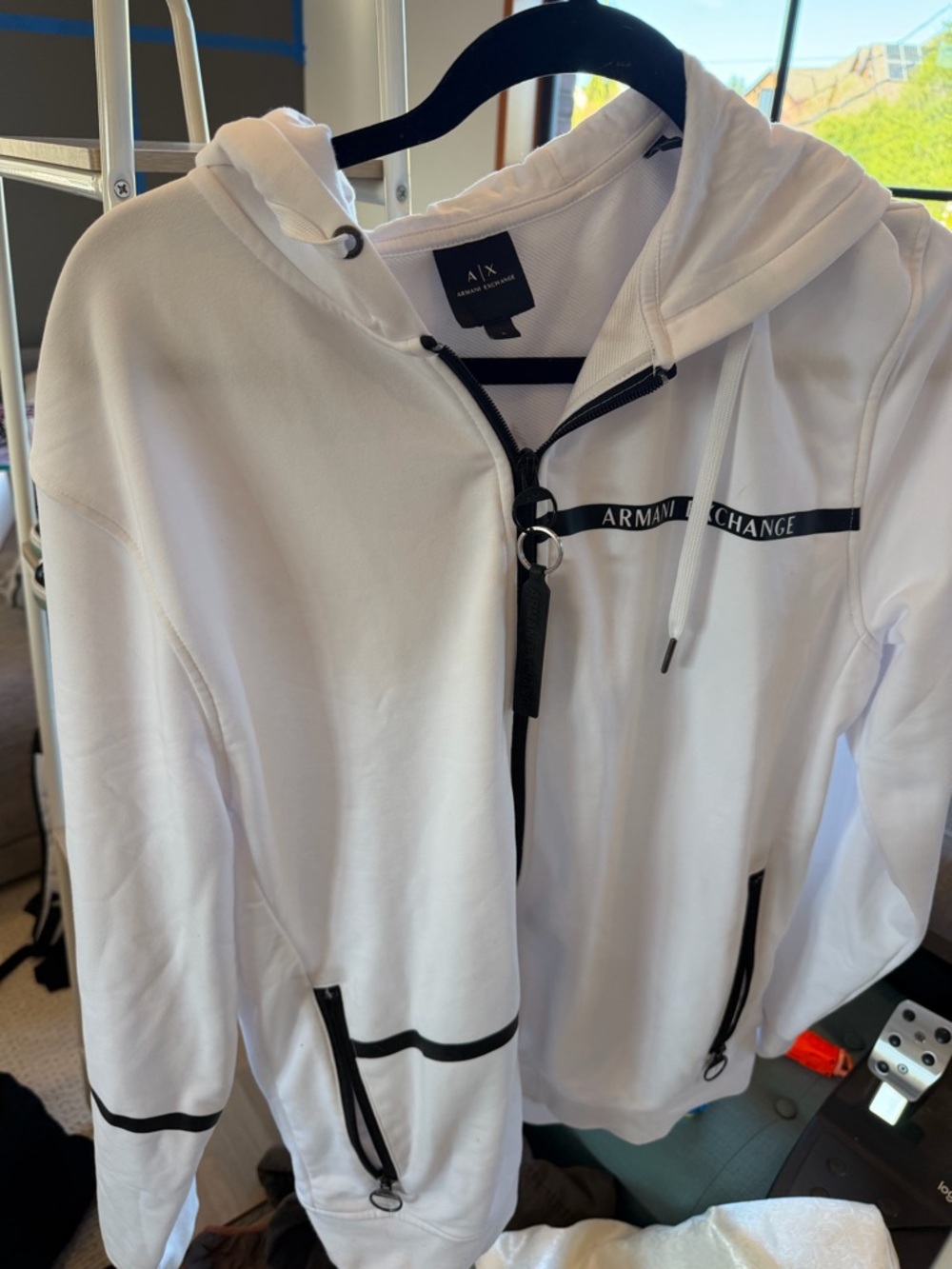 Armani Exchange White Hoodie with Black Accents